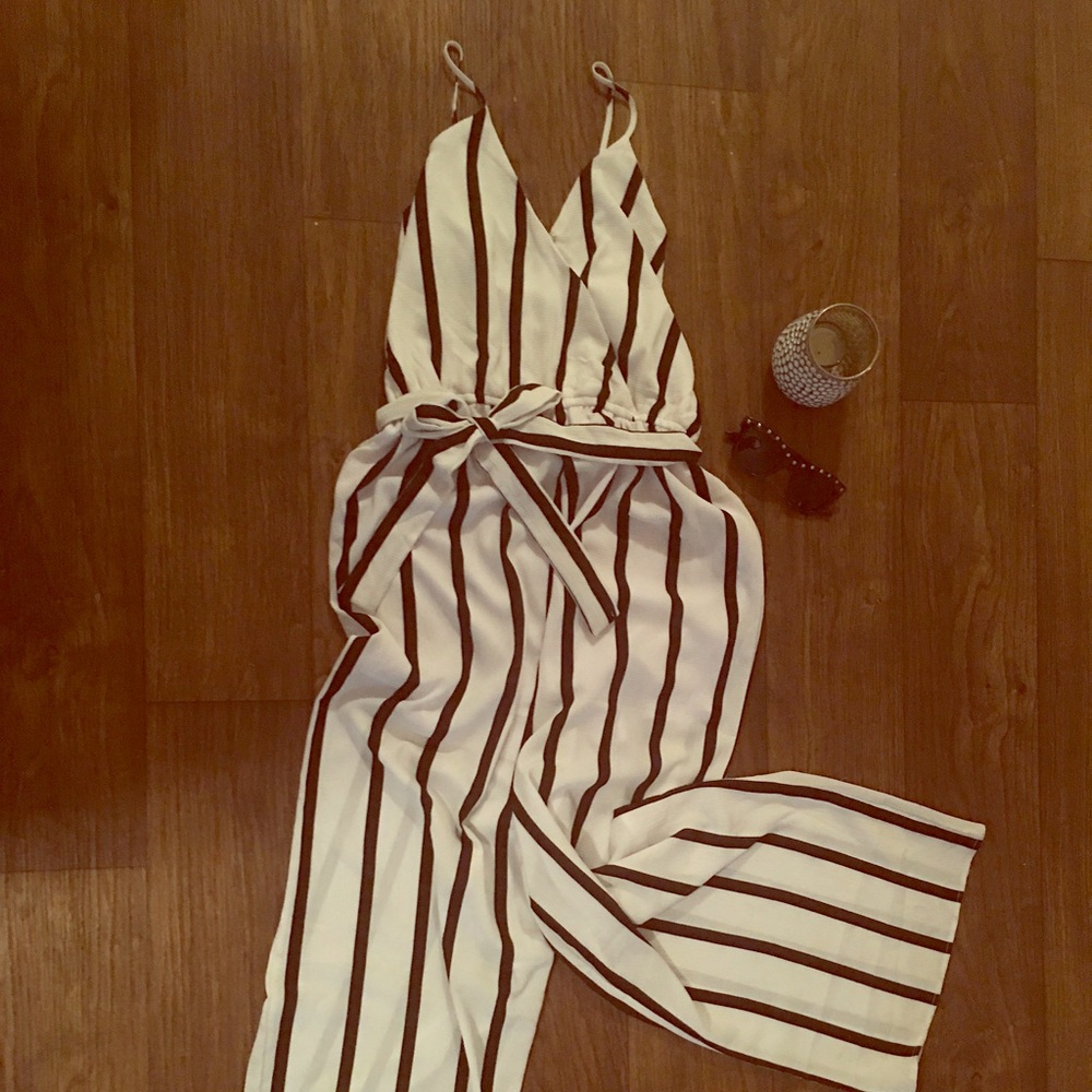 NWT Flirty White Jumpsuit with Black Strips 💋